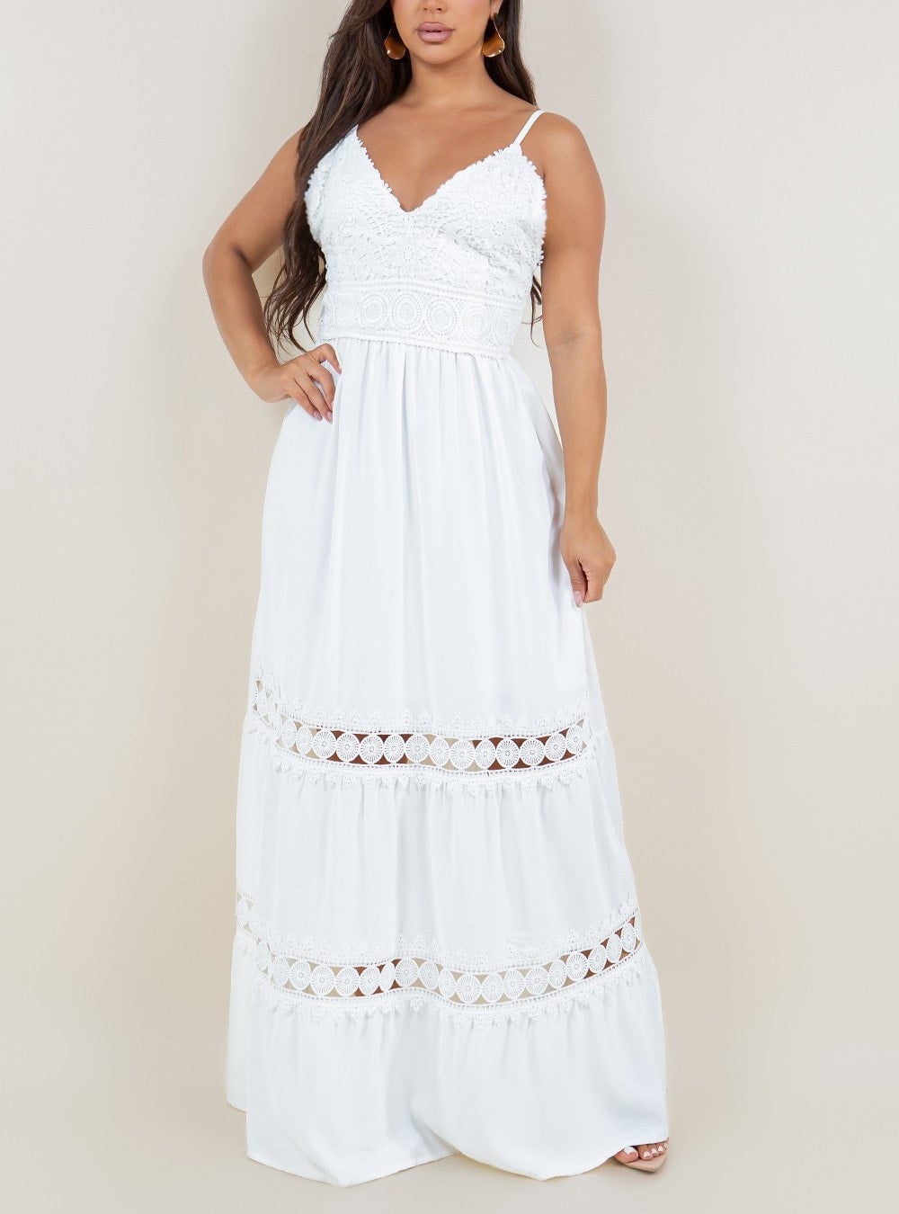 Solid White Crochet Sleeveless Maxi Dress Sizes S, M, L