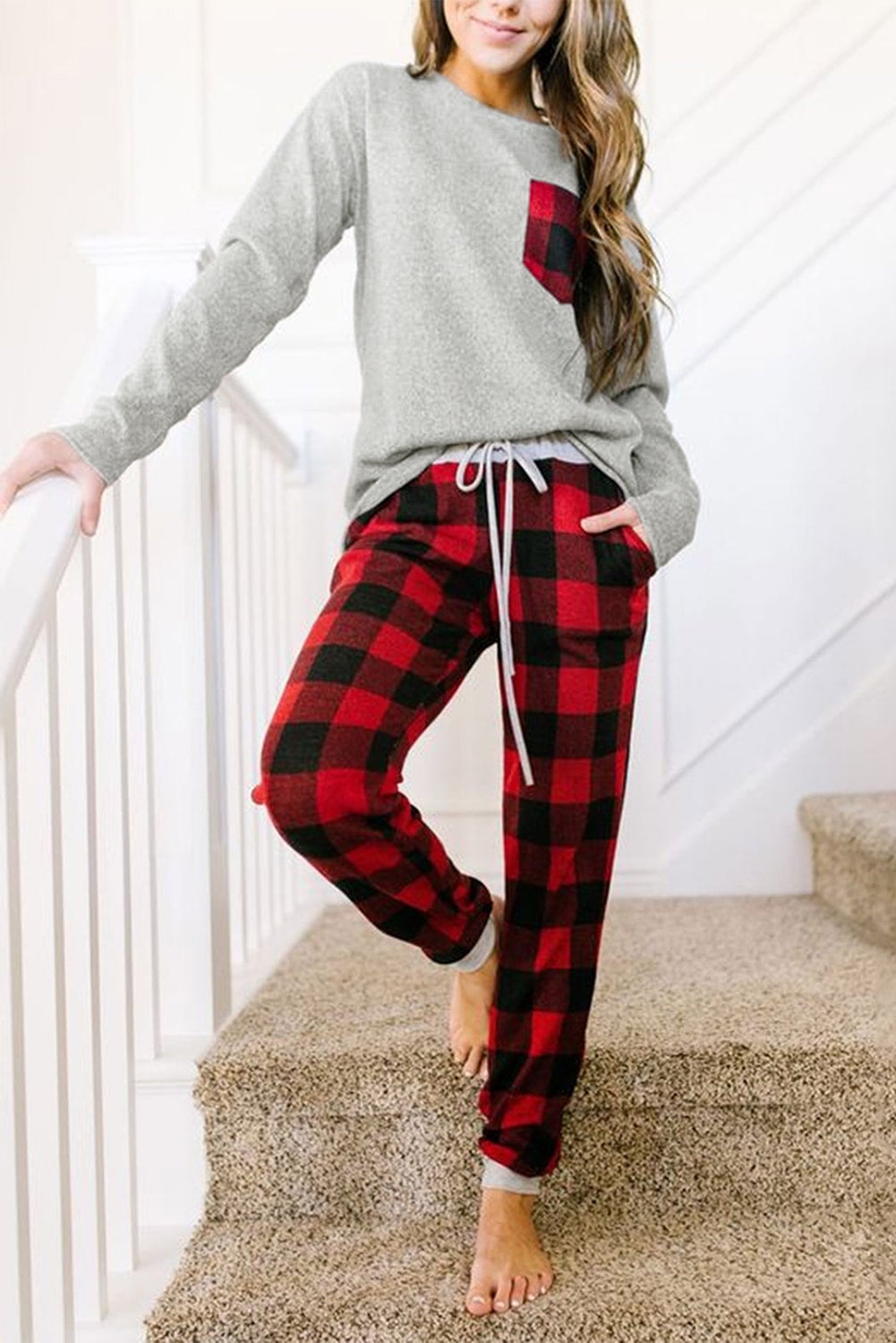 New GRAY RED PLAID PAJAMA SET size S M L XL 2XL Lovish Boutique