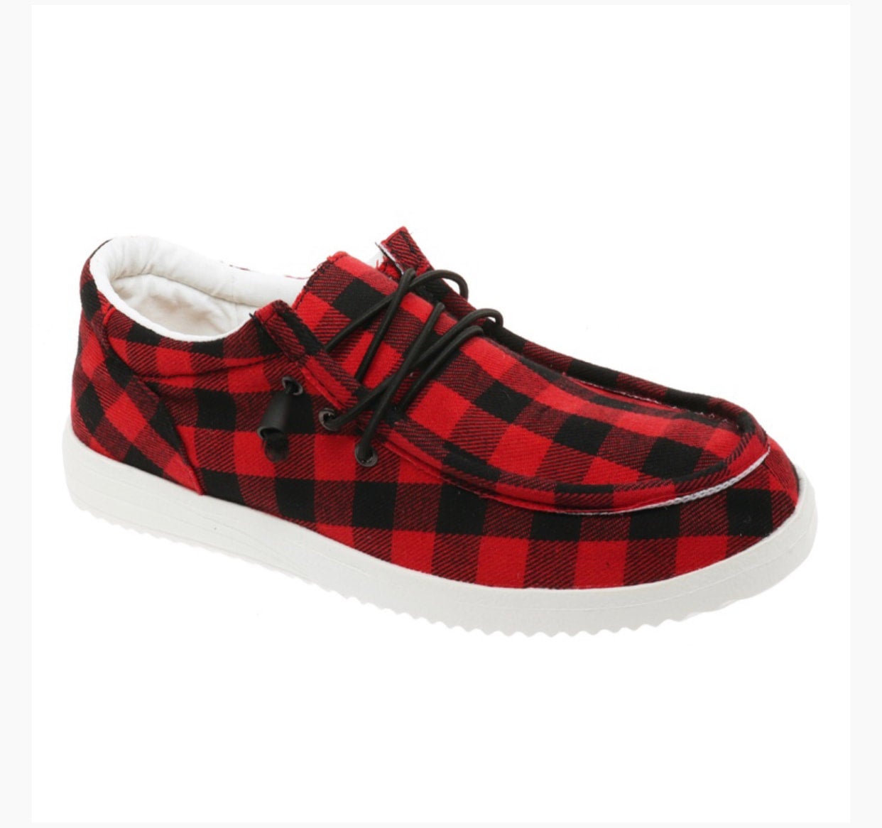 Red and black buffalo plaid shoes best sale