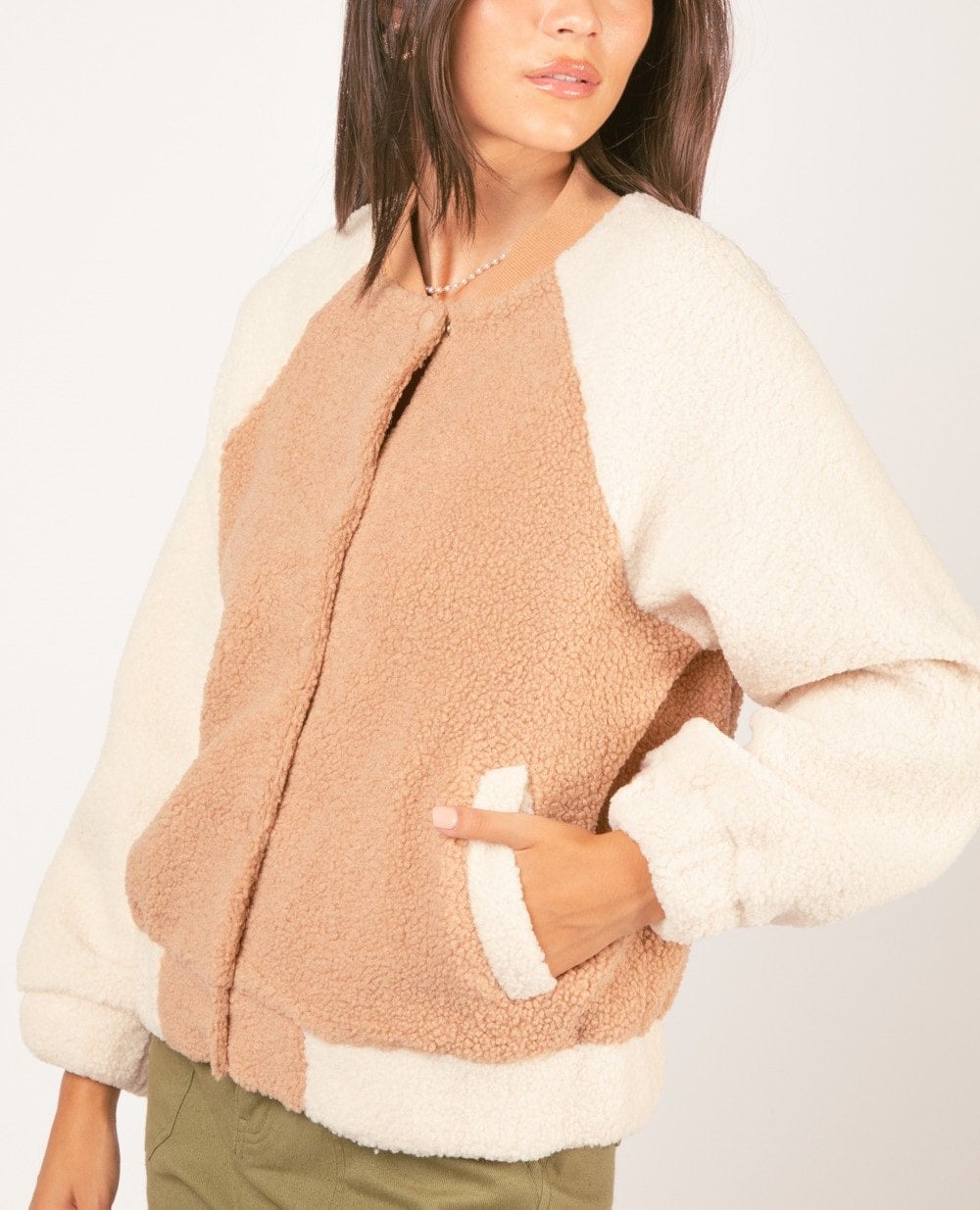 Cream Color Block Fleece Varsity Jacket Size S M L Lovish Boutique