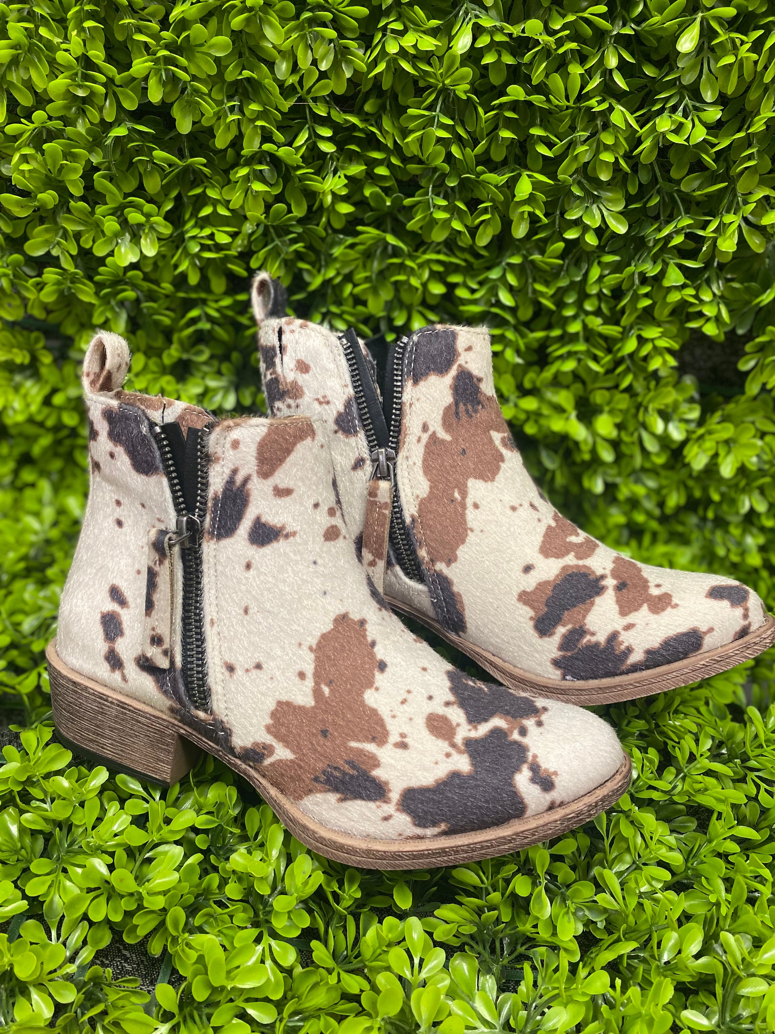 Cow print ankle boots store