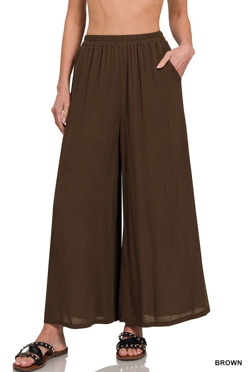 WOMENS BROWN LINEN WIDE LEG PANTS SIZES S, M, L, XL