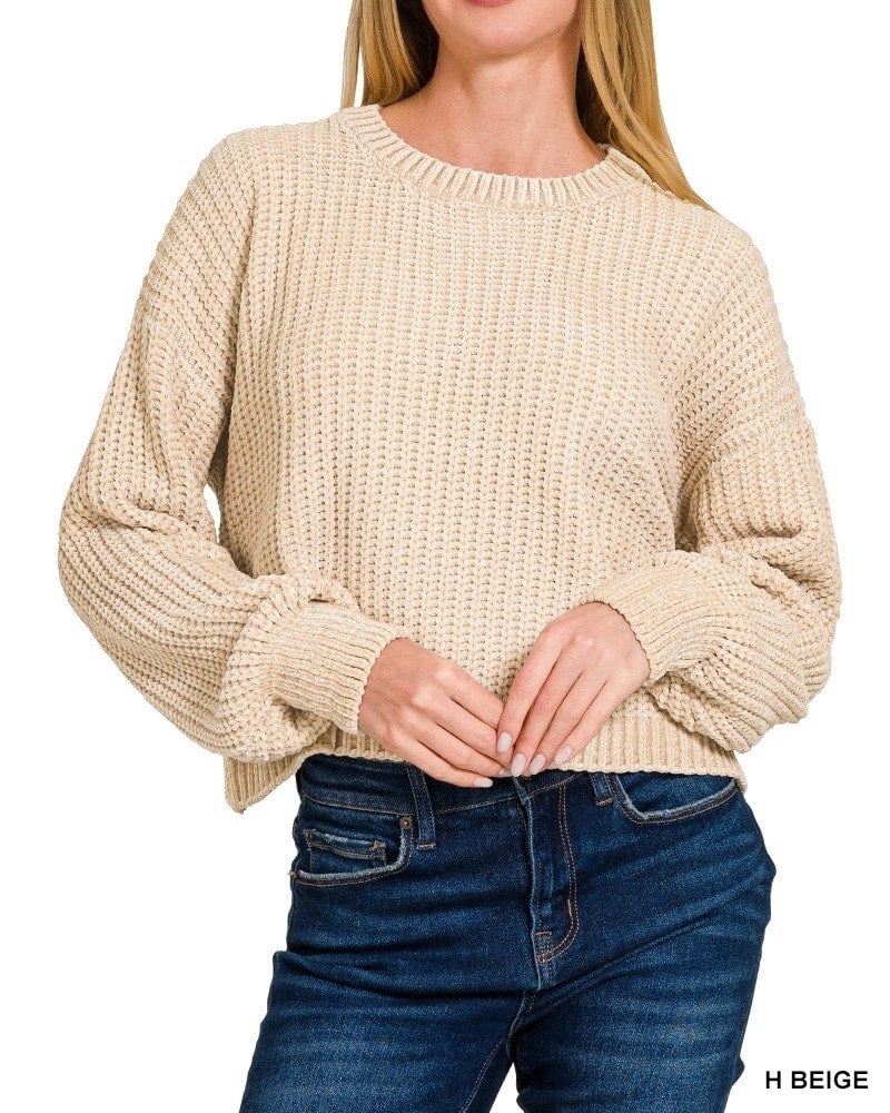 Sand Beige Soft Chenille Sweater by Zenana Size S M L Small