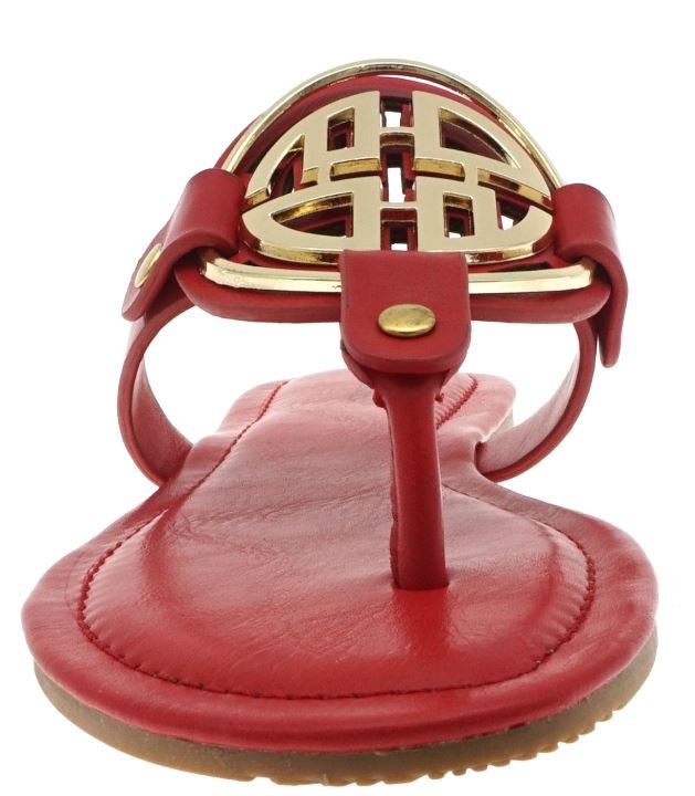New RED GOLD DESIGNER STYLE FLIP FLOP SANDALS size 6 7.5 8 8.5 Lovish Boutique